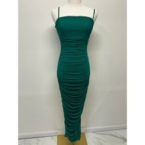 Privy Emerald Green Ruched Midi Dress Bodycon Size Medium Formal Guest Vacation